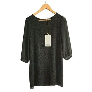 Imperial Black Lace Dress Sheer Sleeves Black Made In Italy Size Medium NWT